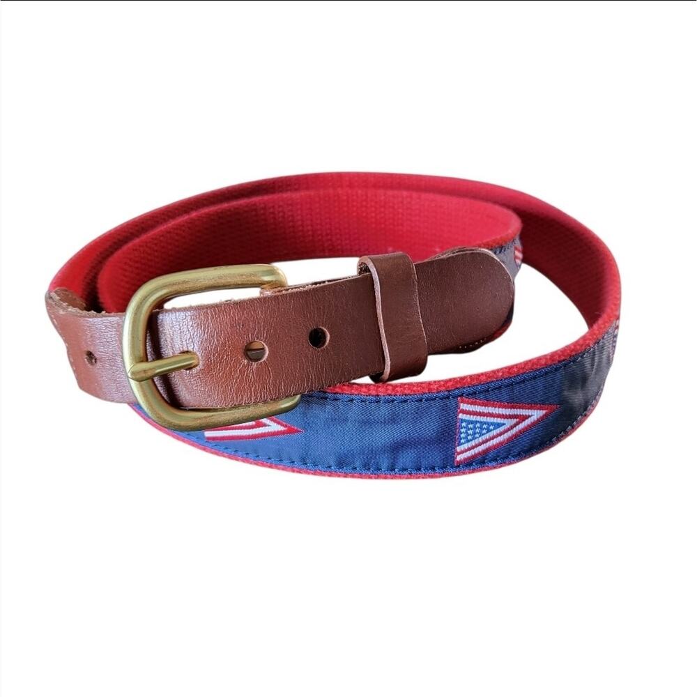 Leather Man Ltd. Mens Triangle Flag USA Red White Blue Belt Gold Buckle Size 44